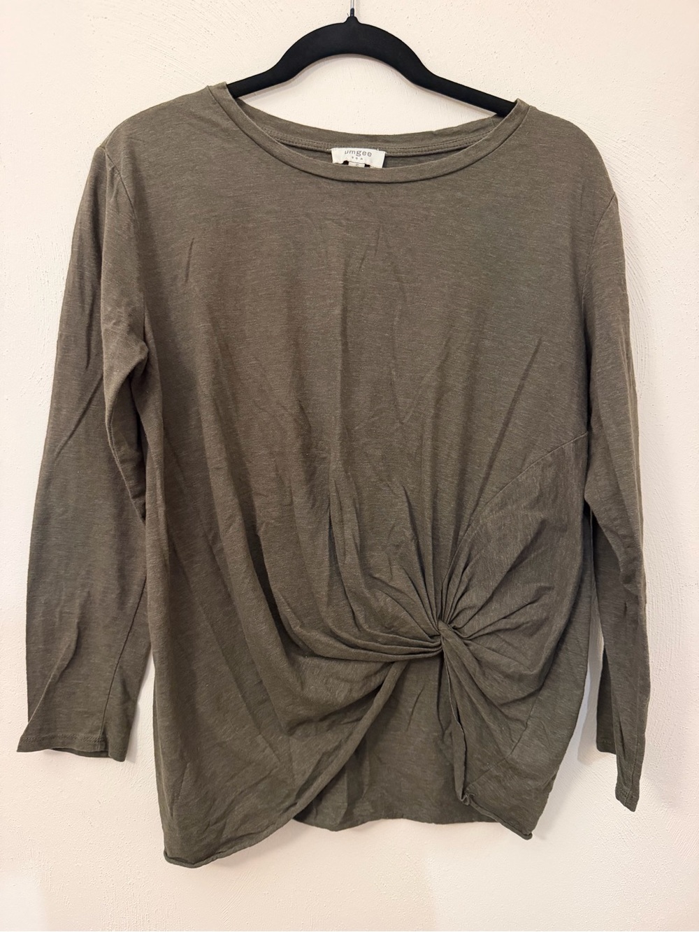 Umgee Olive Green Long Sleeve Twist-Front Tee
